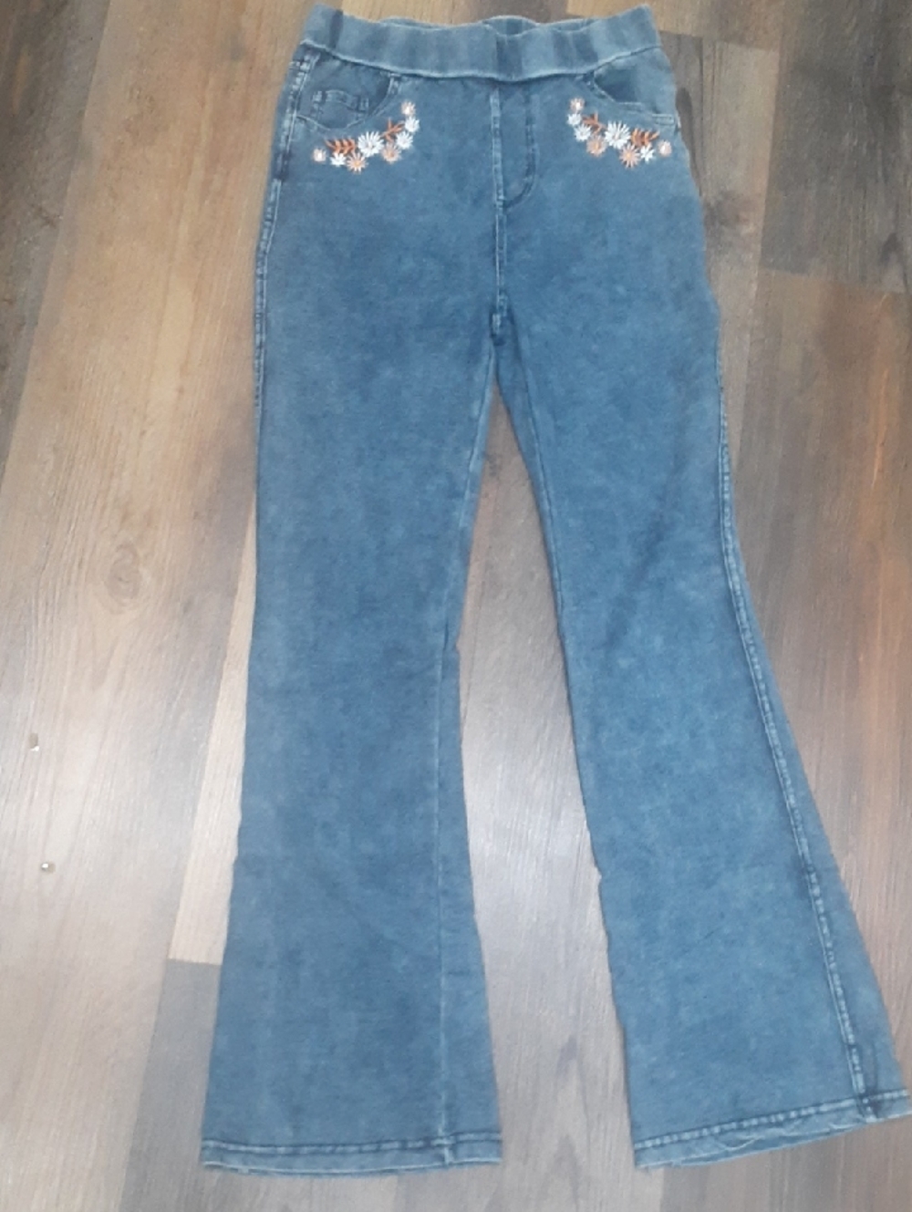 Derek Heart Blue Embroidered Flare Stretch Jeans